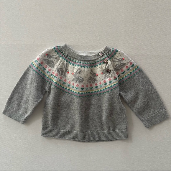 Baby Boden Other - Baby Boden 0-3 Months Bunny Floral Sweater Gray Easter Spring